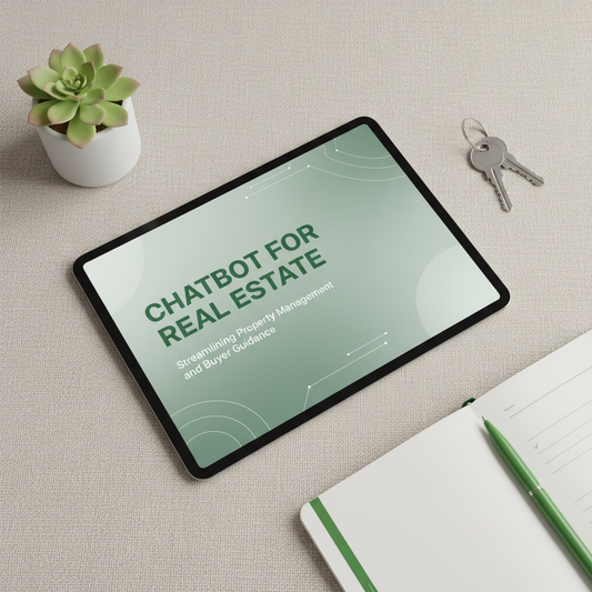 Chatbot for Real Estate – digital guide mockup flat lay on beige desk